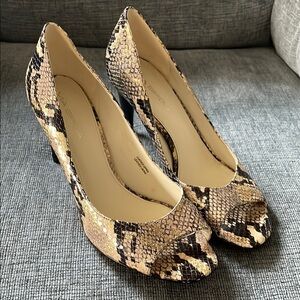 Via Spiga Snake Print Peep Toe Heels